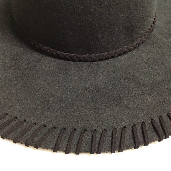 NEW Floppy Hat Black Felt Brim Whip Stitching Hippie Boho Western Festival Style - Picture 3 of 15